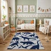 Navy Shark Silhouette Rug — full rug design