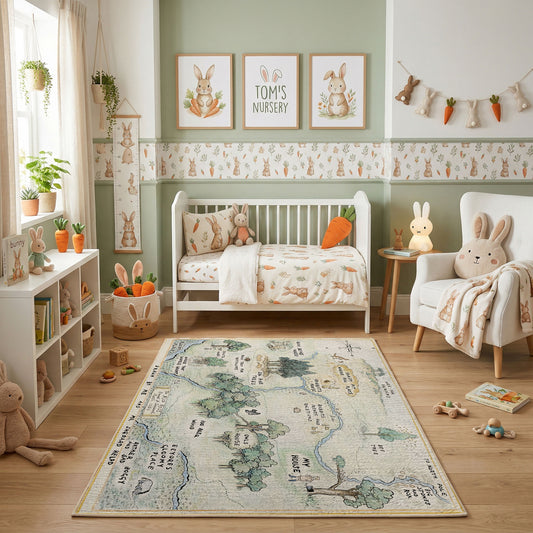 Pastel Illustrated USA Map Rug — full rug design