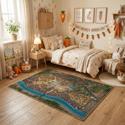 Illustrated City Map Area Rug — styled nursery room view