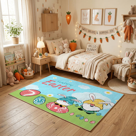 Happy Easter Bunny Gnome Area Rug — full rug design