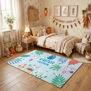 Happy Easter Floral Bunny Rug — close-up texture view