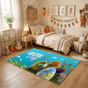 Happy Easter Floral Bunny Rug — close-up texture view