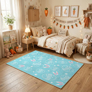 Pastel Easter Egg Outline Rug — playroom styling view