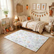 Pastel Easter Egg Pattern Rug — angled floor view