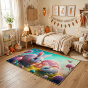 Fantasy Bunny Mushroom Area Rug — front-facing room view