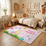 Happy Easter Bunny Face Rug — angled floor view