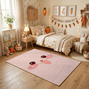 Pink Cute Face Area Rug — playroom styling view