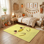 Yellow Winking Face Area Rug — playroom styling view