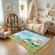 Happy Easter Bunny Gnome Area Rug — angled floor view