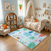 Happy Easter Floral Bunny Rug — bedroom floor view