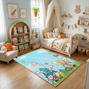 Bunny Couple Garden Area Rug — angled floor view