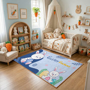 Bunny Friends Floral Area Rug — front-facing room view