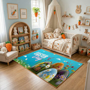 Happy Easter Floral Bunny Rug — bedroom floor view