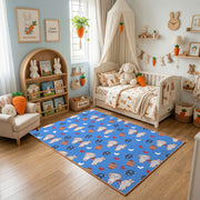 Blue Easter Bunny Egg Pattern Rug — close-up texture view
