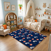 Navy Bunny and Egg Pattern Rug — close-up texture view