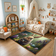 Woodland Bunny Portrait Rug — cozy interior view