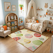 Pastel Easter Egg Pattern Rug — angled floor view