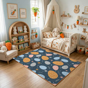 Dark Pastel Easter Egg Pattern Rug — playroom styling view