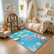 Happy Easter Gnome Daisy Rug — color detail view