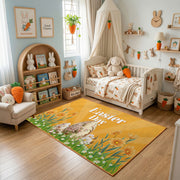 Golden Happy Easter Floral Rug — close-up texture view