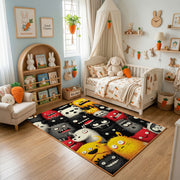 Colorful Friendly Monster Rug — styled nursery room view