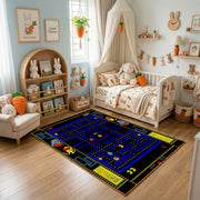 Retro Arcade Maze Area Rug — playroom styling view