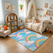 Pastel Rainbow Cloud Rug — bedroom floor view