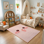 Pink Cute Face Area Rug — bedroom floor view
