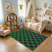 Purple Green Optical Wave Rug — color detail view