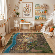 Illustrated City Map Area Rug — angled floor view