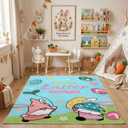 Happy Easter Bunny Couple Area Rug — playroom styling view