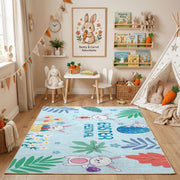 Happy Easter Floral Bunny Rug — decorative room view