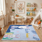 Bunny Friends Floral Area Rug — angled floor view