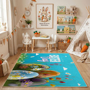 Happy Easter Floral Bunny Rug — front-facing room view