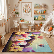 Sleeping Bunny Floral Area Rug — front-facing room view