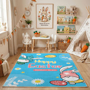 Happy Easter Gnome Daisy Rug — angled floor view