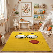 Silly Yellow Face Area Rug — angled floor view