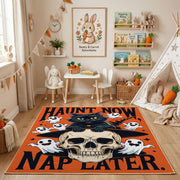 Halloween Skull and Ghost Rug — bedroom floor view