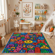 Abstract Colorful Doodle Rug — playroom styling view