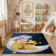 Sleeping Honey Bear Moon Rug — styled nursery room view