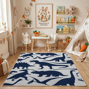 Navy Shark Silhouette Rug — angled floor view