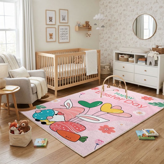 Happy Easter Gnome Heart Rug — full rug design