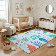 Happy Easter Floral Bunny Rug — cozy interior view