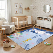 Bunny Friends Floral Area Rug — close-up texture view
