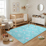 Pastel Easter Egg Outline Rug — angled floor view