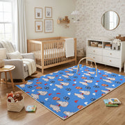 Blue Easter Bunny Egg Pattern Rug — bedroom floor view