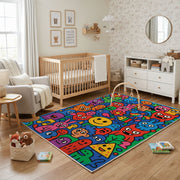 Abstract Colorful Doodle Rug — angled floor view