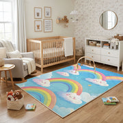 Pastel Rainbow Cloud Rug — playroom styling view