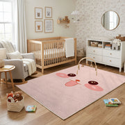 Pink Cute Face Area Rug — front-facing room view