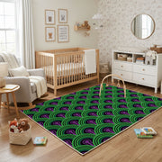 Purple Green Optical Wave Rug — decorative room view